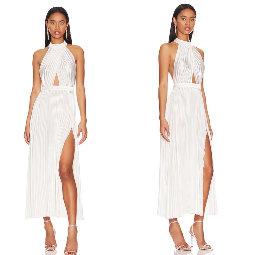 Elegant White Halter Midi Dress